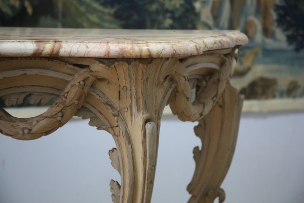 Large console in carved and cream-colored basswood from the Louis XV period