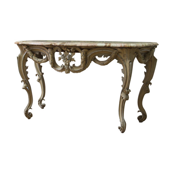 Large console in carved and cream-colored basswood from the Louis XV period