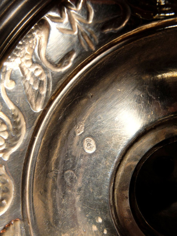 Pair of candlesticks in solid silver, with the count's coat of arms, by Denis Garreau