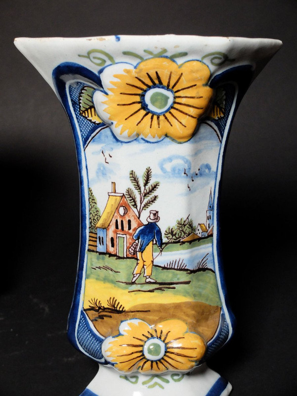 Pair of Delft earthenware vases - 19th century