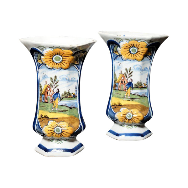 Pair of Delft earthenware vases - 19th century