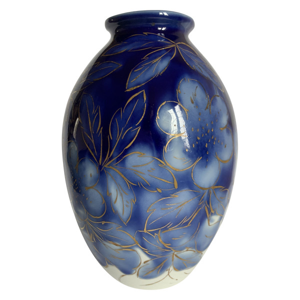 Vaso Camille Tharaud In Porcellana Di Limoges Blu E Oro