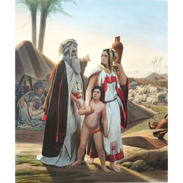 Große orientalische Aquarellgravur Abraham kehrt Hagar nach Horace Vernet 19. zurück
