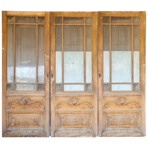 Three Old 19th Century Identical Glass Doors 234x90 cm Boutique Store