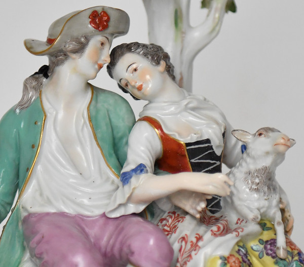 Meissen porcelain group representing a loving couple under a tree, Model D19