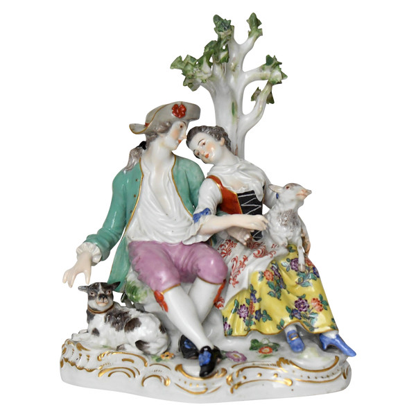 Meissen porcelain group representing a loving couple under a tree, Model D19