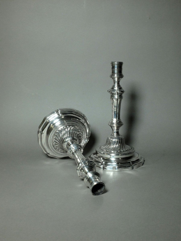 Pair of 18th century candlesticks in silver metal