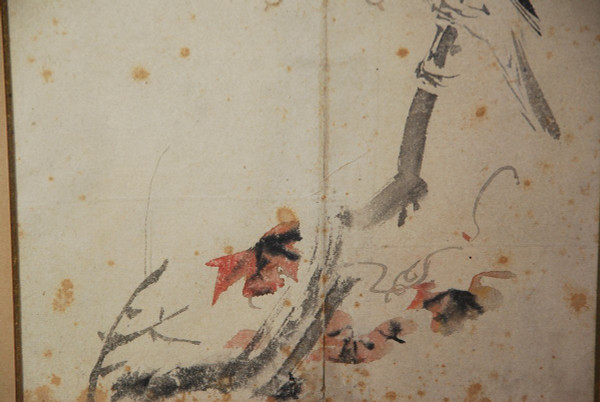 Deck, Paar Aquarellbilder Japan Blumen Und Falke