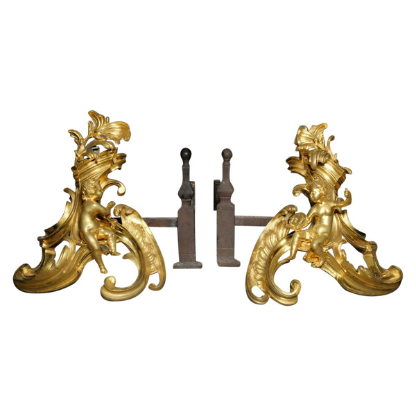 Pair of allegorical andirons from the Louis XV period