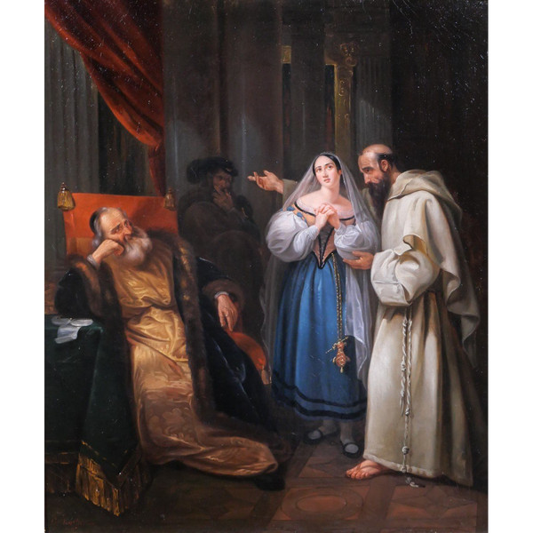 C. Bourticourt (?) Troubadour scene, painting, circa 1835