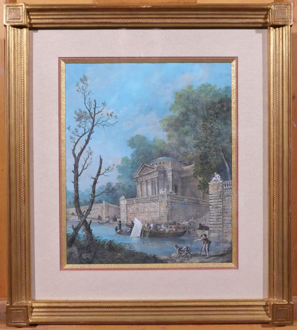 Französische Schule um 1780-90 Belebte Landschaft, Zeichnung, Monogramm