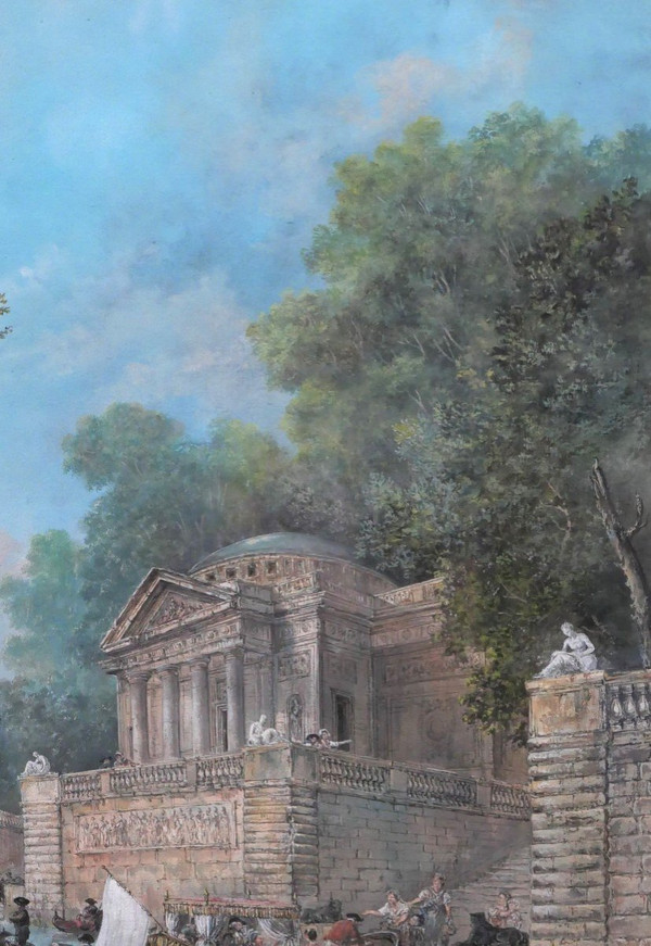 Französische Schule um 1780-90 Belebte Landschaft, Zeichnung, Monogramm