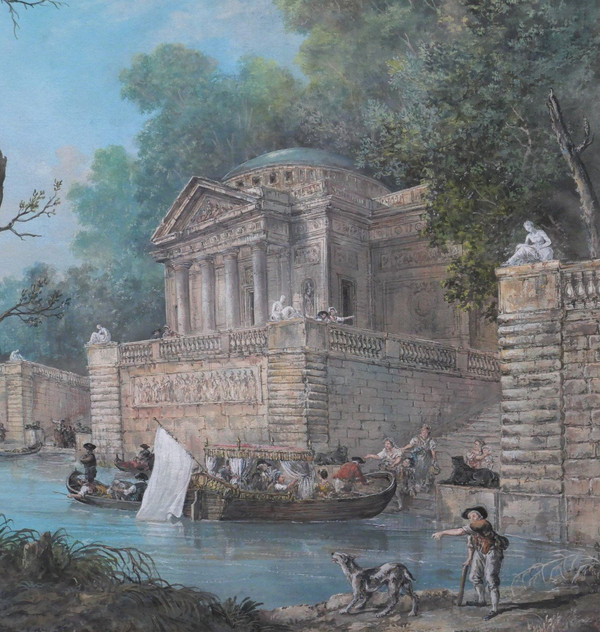 Französische Schule um 1780-90 Belebte Landschaft, Zeichnung, Monogramm