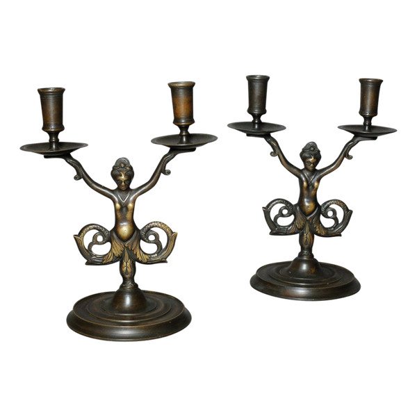 Pair of mermaid candlesticks in the Renaissance style