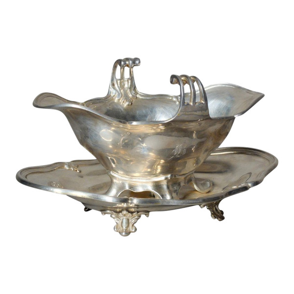 Sauce boat with solid silver frame