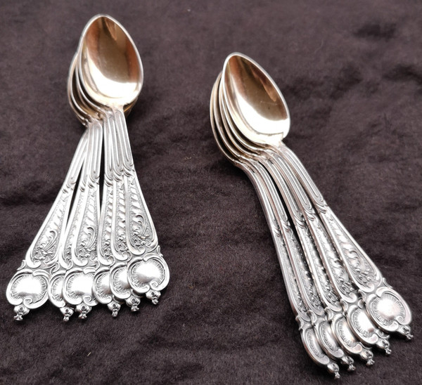 11 ravissantes cuillères à espresso/moka en argent massif et vermeil 925