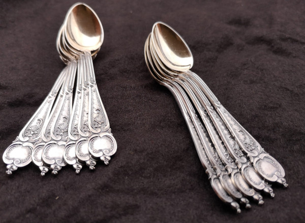 11 ravissantes cuillères à espresso/moka en argent massif et vermeil 925