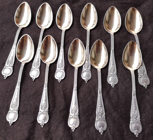 11 ravissantes cuillères à espresso/moka en argent massif et vermeil 925