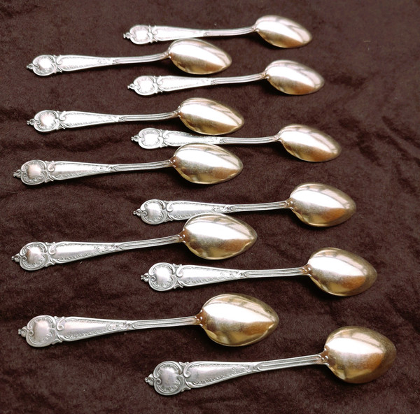11 ravissantes cuillères à espresso/moka en argent massif et vermeil 925