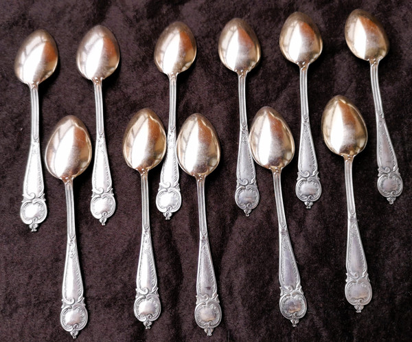11 ravissantes cuillères à espresso/moka en argent massif et vermeil 925