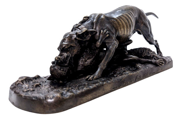 Tierische Bronze Von Pierre-jules Mène Hund Und Fuchs