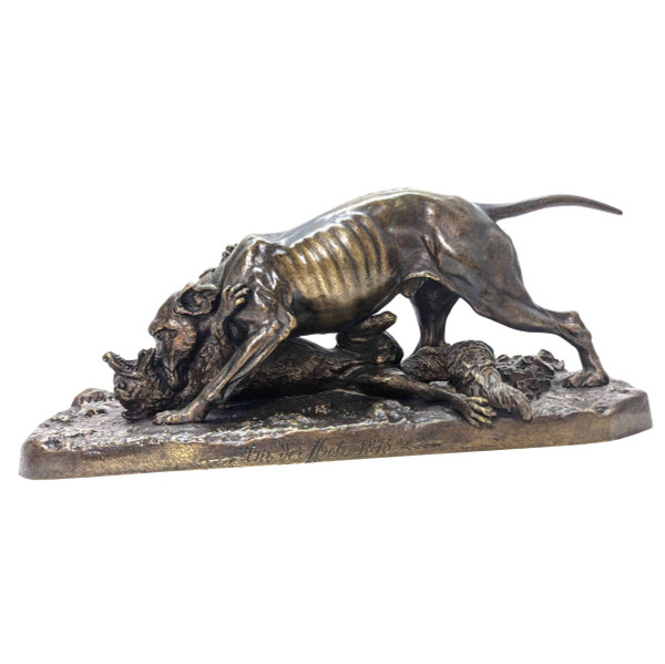 Tierische Bronze Von Pierre-jules Mène Hund Und Fuchs