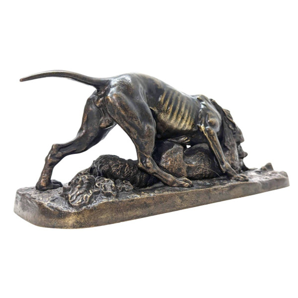 Tierische Bronze Von Pierre-jules Mène Hund Und Fuchs