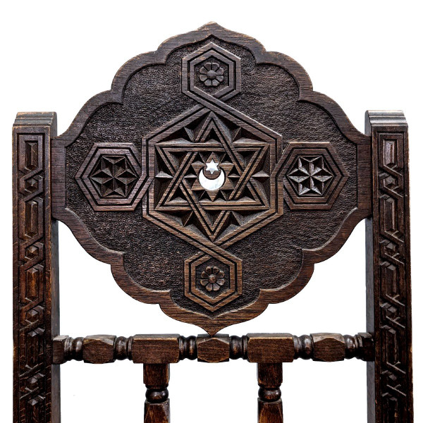 6  Chaises Orientales  Algérie 1900 Incrustations De Nacre Et d'étain  Dessus Velours Rouge
