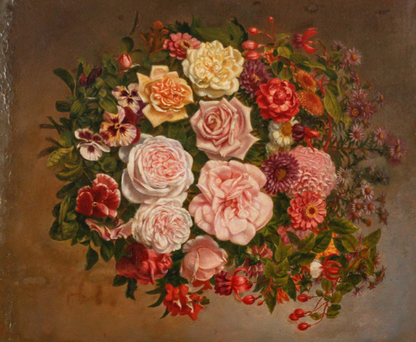 Oil Painting on Canvas Flowers Circa 1880