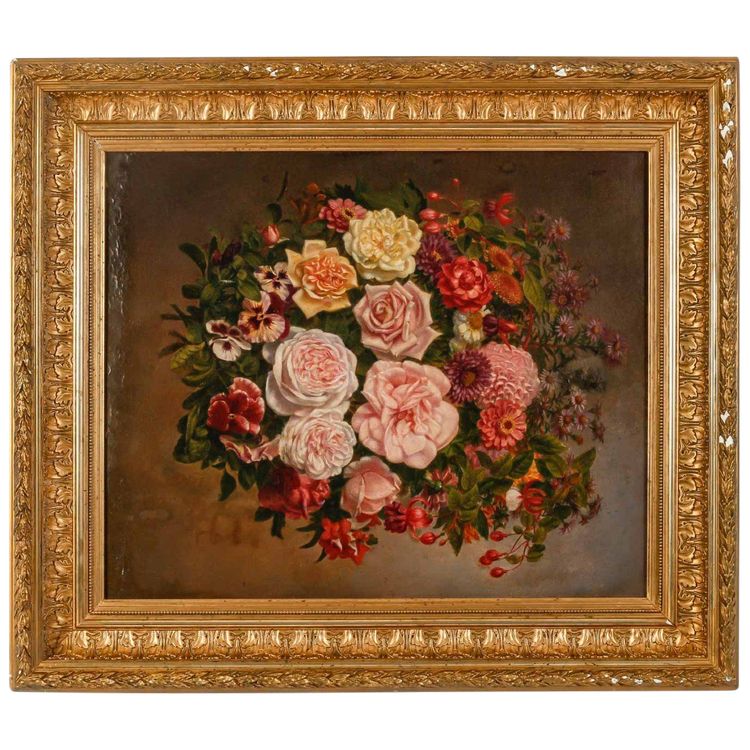 Oil Painting on Canvas Flowers Circa 1880