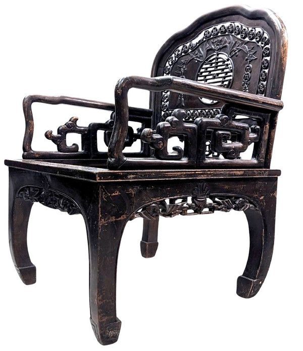 Salon Indochinois 1900 En Bois Exotique à Décor De Chauve Souris