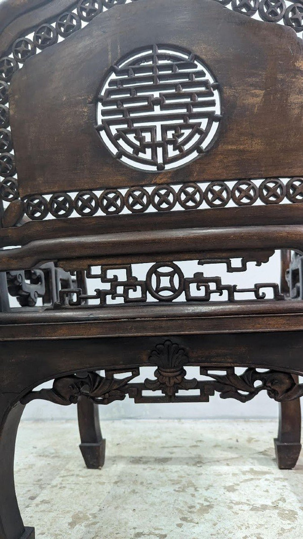 Salon Indochinois 1900 En Bois Exotique à Décor De Chauve Souris