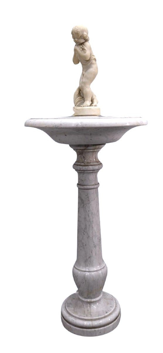 Antica Fontana per Uccelli del 1900 In Marmo di Carrara