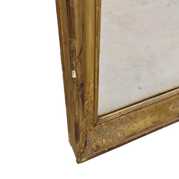Miroir Ancien En Bois Et Stuc Doré d'époque Restauration.