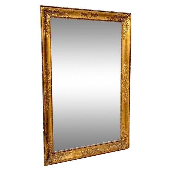 Miroir Ancien En Bois Et Stuc Doré d'époque Restauration.