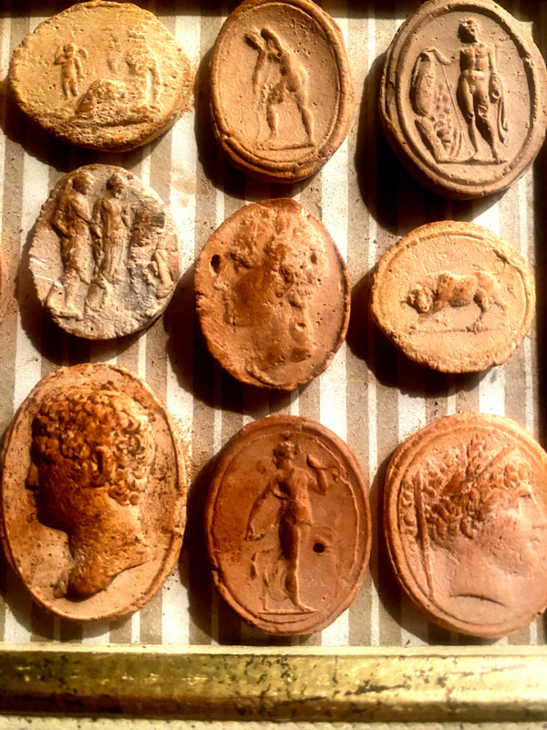 Italian Terra cotta with cameo images of Greek and Roman gods and goddesses, framed 19th century