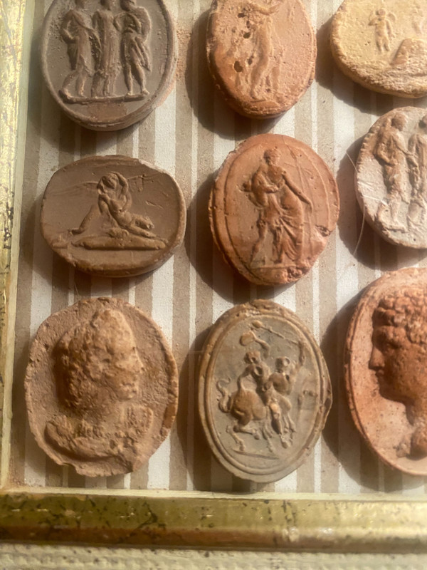 Italian Terra cotta with cameo images of Greek and Roman gods and goddesses, framed 19th century