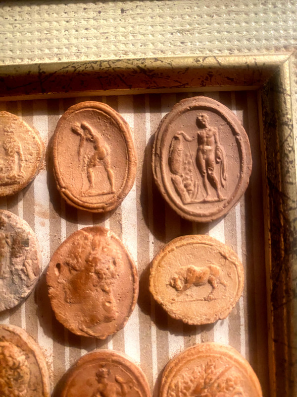 Italian Terra cotta with cameo images of Greek and Roman gods and goddesses, framed 19th century