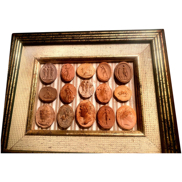 Italian Terra cotta with cameo images of Greek and Roman gods and goddesses, framed 19th century