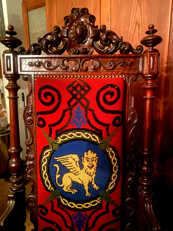 Wichtiger Sessel Napoleon III im Renaissance-Stil aus Palisanderholz, bezogen mit einer Tapisserie mit kleinen Punkten.