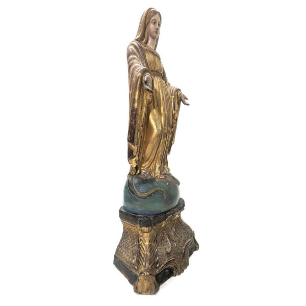 Sculpture Of The Virgin In 19th Century Gold-Gilded Terracotta
