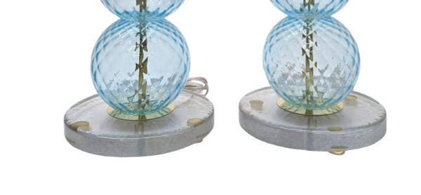 Pair Of Colorful Murano Blown Glass Lamps With 3 Balls