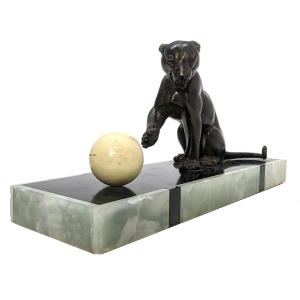 Panther In Regulates With Art Deco Ball Signed Leduc