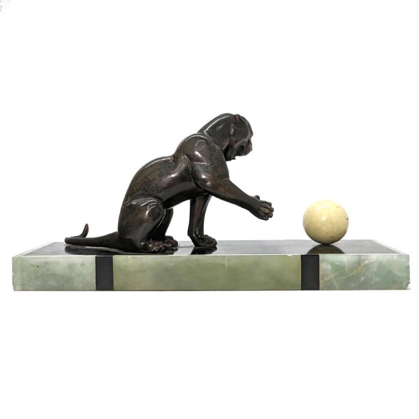 Panther In Regulates With Art Deco Ball Signed Leduc