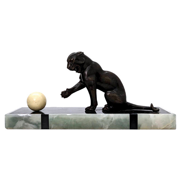 Panther In Regulates With Art Deco Ball Signed Leduc
