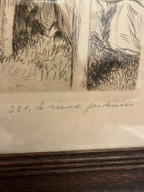 François Maréchal (1861-1945) , Eau Forte,le Vieux Jardinier