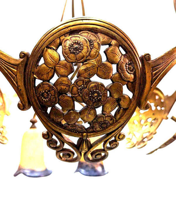 Großer Kronleuchter Aus Bronze Und Glaspaste Von Muller Frères