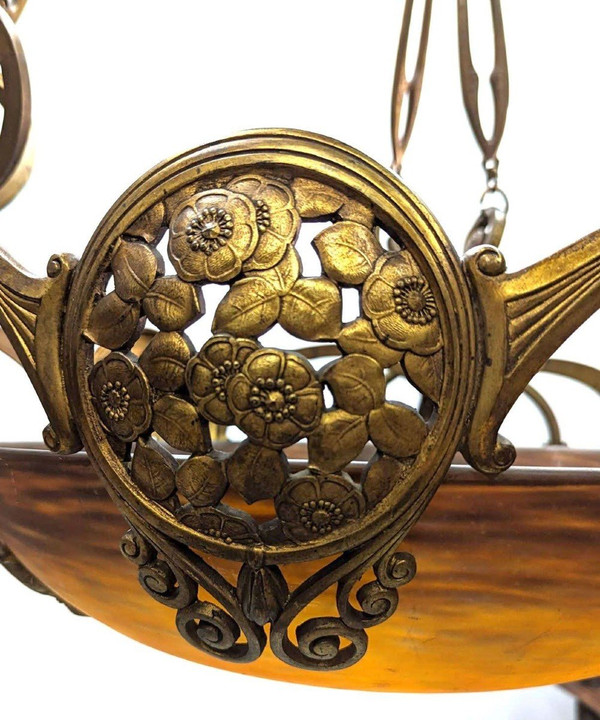 Großer Kronleuchter Aus Bronze Und Glaspaste Von Muller Frères