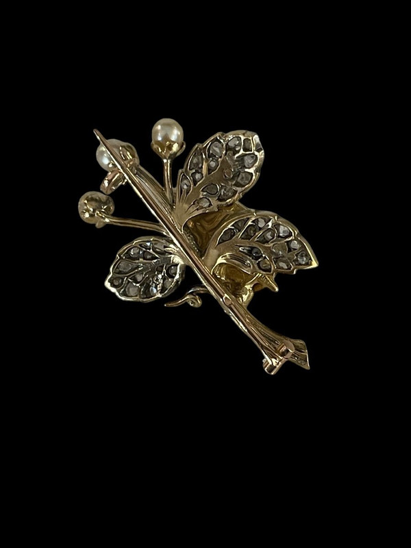 Spilla a forma di tartaruga in oro, argento e diamanti