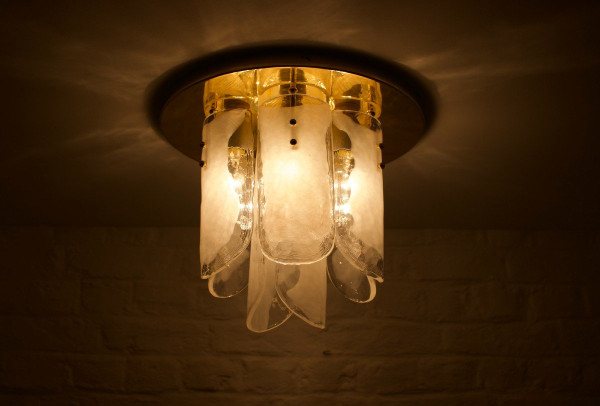 Ceiling Lamp In Brass And Murano Glass 1970’s